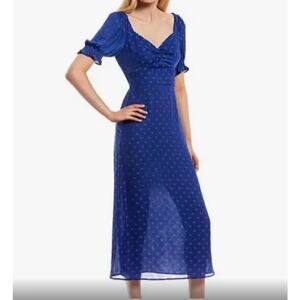 GIANNI BINI Polka Dot Short Sleeve Ruched Satin Midi Dress XL